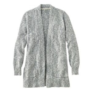LL Bean Women's Cotton Ragg Sweater, Open Cardigan Size L Gray/Natural #504150‎